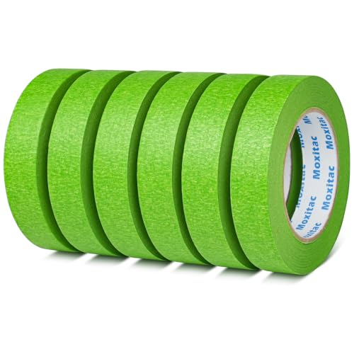 Image of Green Masking Tape, 6 Rolls, 0.94 Inch x 60 Yards | Writable matte paper tape for painting, automotive masking, labeling and DIY use