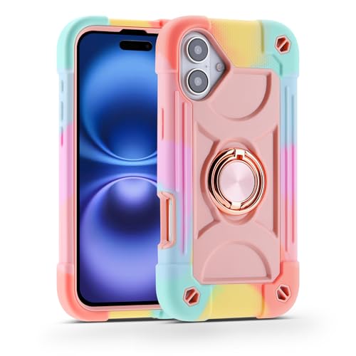 Image of MARKILL Compatible with iPhone Case with Ring Stand, Military Grade Drop Protection Full Body Rugged Heavy Duty Protective Durable Cover iPhone. (Rainbow Pink, iPhone 16 Plus 6.7 inch)