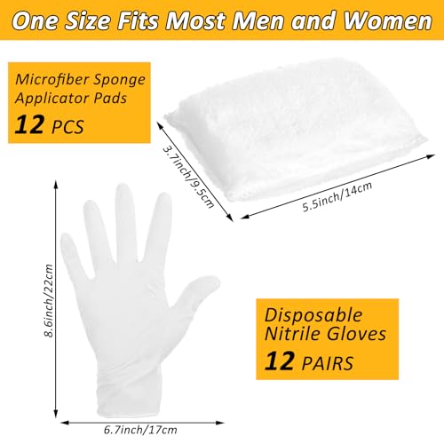 Image of 24 Pcs Wood Staining Kit Include Stain Applicator Pads and Disposable Nitrile Gloves, 12 Microfiber Sponge Pads Lint Free with 12 Rubber Gloves for Wood and Oil Based Finishes Dyeing Cleaning, White