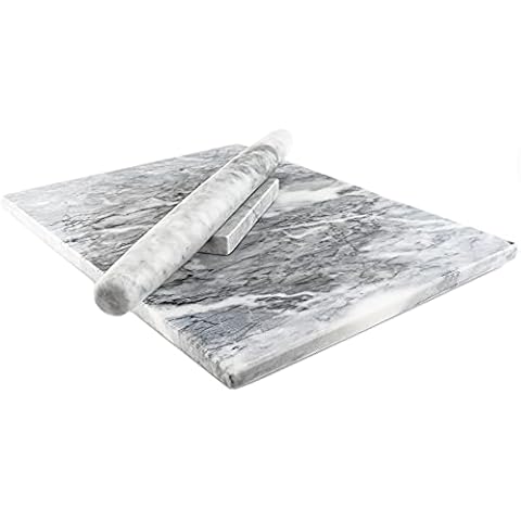 Marble Cutting Board & French Rolling Pin for Kitchen, Serving, Pastry, Charcuterie, Cheese - 16” x 12” and 16” Combo Set - Nonslip Feet for Stability - Accessories For Bakers, Gift Home Decor ideas Cover