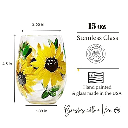 Handmade-Sunflower-Stemless-Wine-Glasses-Gift-for-Women-Sunflower-Kitchen-Decor-Rustic-Country-Farmhouse-Set-of-2-Hand-Painted Handmade Sunflower Stemless Wine Glasses Gift for Women Sunflower Kitchen Decor Rustic Country Farmhouse Set of 2 Hand Painted