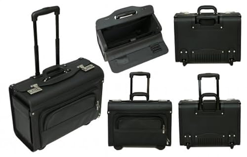 Tassia Executive Pilot Case with Wheels & Trolley Handle – Faux Leather Laptop Business Case for 15.6” Laptop, Black