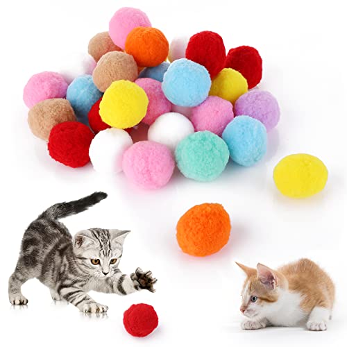 cobee Grandes balles de Jeu pour Chat, 4 cm Souples et à Pompons pour Chaton Jouet d'intérieur pour Chat 30 pièces