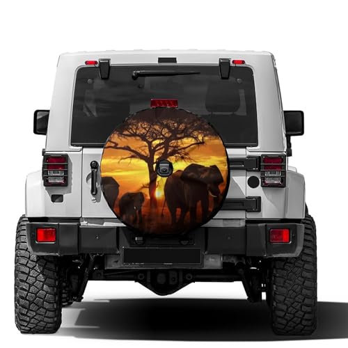 Image of Delerain Elephant Family Spare Tire Cover with Backup Camera Hole Wheel Protectors Sun Protector Waterproof for RV Trailer RV SUV Truck and Many Vehicle(16 Inch for Diameter 29 inch-31 inch)