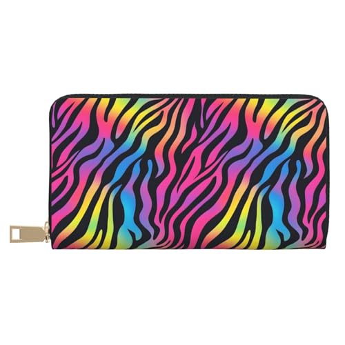 Leather Thin Slim Wallets for Women Men - Fashion Dreamy Colorful Stripes Print Card Wallet Holder with Zipper