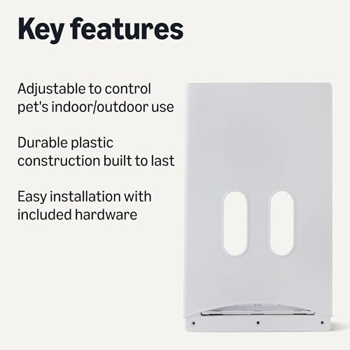 Image of Amazon Basics Adjustable Plastic Dog and Cat Door, Large, 9.5 inch x 16 inch Entrance, 20 inch x 13.3 inch x 4.5 inch, White and Grey, for Interior and Exterior Doors or Wall
