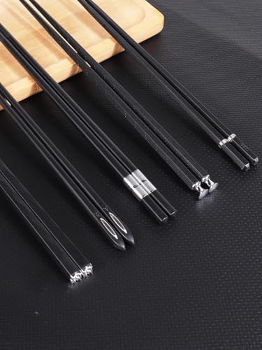 5 Pairs Premium Chopsticks Reusable Dishwasher Safe 9.5 Inch Fiberglass Chop Sticks Non Slip Black + Silver
