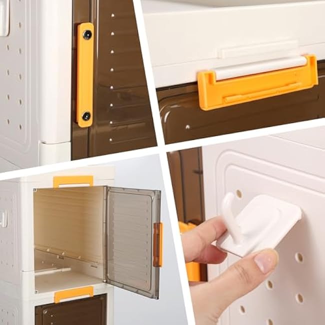 Storage Bins with Lid and Wheels Foldable 4-Layer, Stackable Collapsible Storage Bins, Storages Cabinet with Wheels, Transparent Case Closet Organizers for Home Garage White