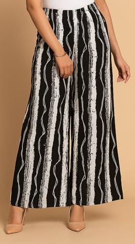 Image of PI World Printed Striped Western Mid Rise Palazzo /Trouser /Pant for Women /Girls Combo 2 (Waist 28 Inches to 36 Inches)
