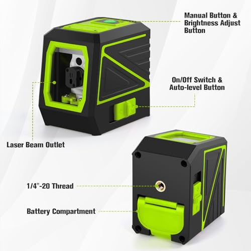Laser Level with Tripod, 100 feet Green Cross Line Self Rotary Leveling Laser Level, Vertical and Horizontal Line, Rotatable 360 Degree, Manual Self leveling and Pulse Mode,IP54 Waterproof & Battery - Thumbnail 6