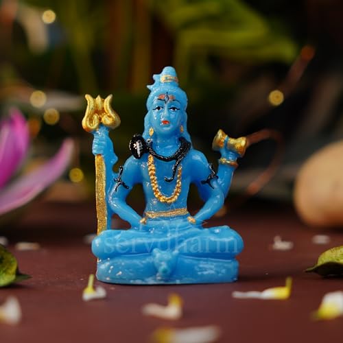 Servdharm Resin Shiva Idol Decorative Figurine Shiv Statue Murti Height - 3.14 inch (Blue Shiva Idol), Religious