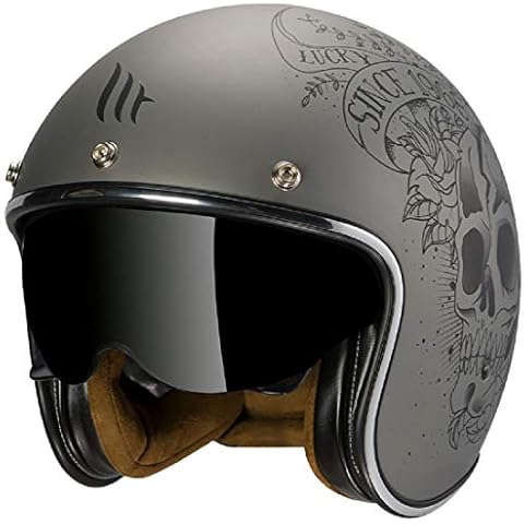 MT Le Mans 2 Skull & Roses Open Face Motorcycle Helmet Matt Grey Large Cover