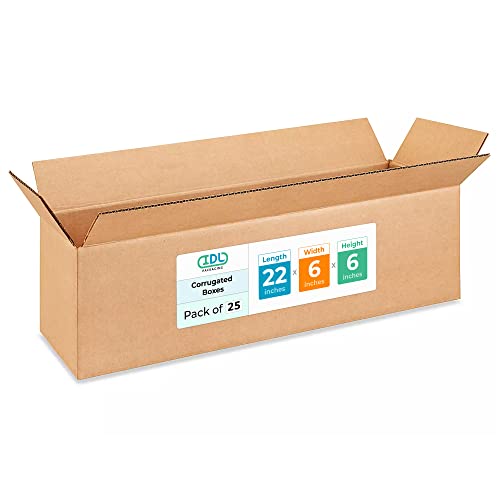 Long Moving &amp; Shipping Boxes 22"L x 6"W x 6"H (25-Pack) - Extra Strength 200 lb vs Regular - Corrugated Heavy Duty Packing Boxes - Heavy Duty Shipping Box - Long Cardboard Box by IDL Packaging