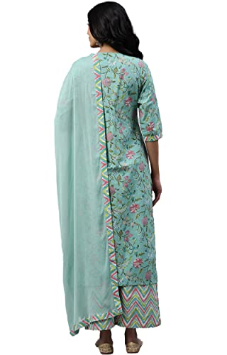 Image of Amayra Women's Cotton Printed Straight Kurti with Palazzos and Dupatta Set
