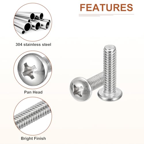 DTGN 1/4-20x1" Pan Head Machine Screws, 25Pcs 304 Stainless Steel, Phillips Drive, UNC Full Thread, Bright Finish, Screws Bolts Kit - Image 4