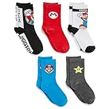 Mario Boys Nintendo Super Mario 5 Pack Crew Socks