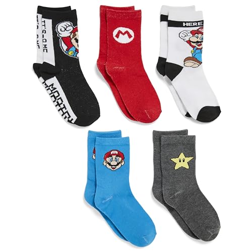 Nintendo Boys Super Mario 5 Pack Crew Socks
