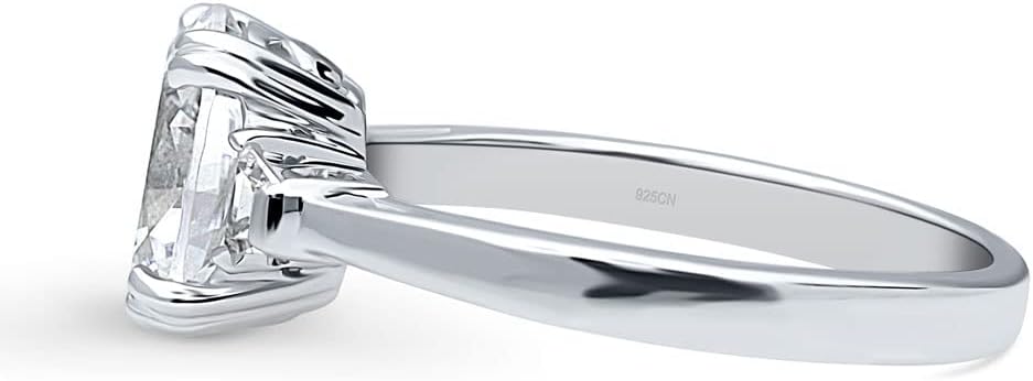 BERRICLE Sterling Silver 3-Stone Wedding Engagement Rings 1.8 Carat Oval Cut Cubic Zirconia CZ Ring for Women, Rhodium Plated Size 4-10