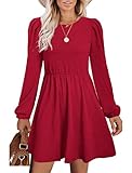 SAMPEEL Sweater Dress for Women Long Sleeve Plaid Christmas Dresses Knee Length Burgundy XL