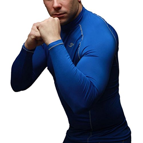 JustOneStyle New 039 Skin Tight Compression Base Layer Blue Running Shirt Mens S - 2XL (2XL)