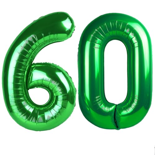 Image of Number Balloons 60 Balloon 40 inch Dark Green for 60th Birthday Decorations | Saturated Color, Large 40 in, With Inflation Straw & Hanging Hole, For Back-To-School Season, Forest Picnic Party, Christmas