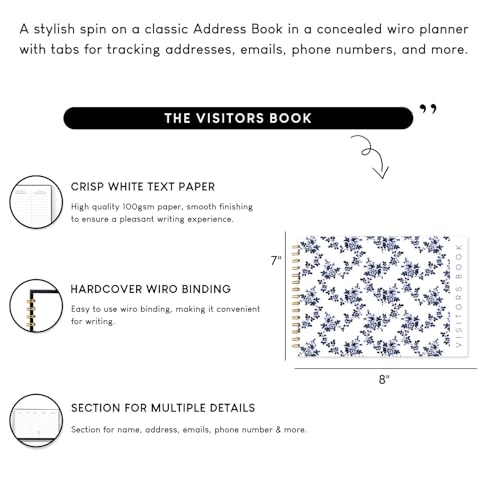 Image of Visitor Book - 8 x 12 Inches | White Floral Wire Bound Guest Register for Hotels, Offices, Exhibitions, Boutiques & Business Use | Medium Size Visitor Log Book for Reception & Front Desk