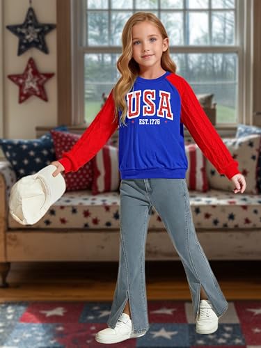 Image of CAZYCHILD Girls 4th of July Shirt Boys USA Tshirt Kids American Flag Sweatshirt Patriotic Pullover Tee Tops