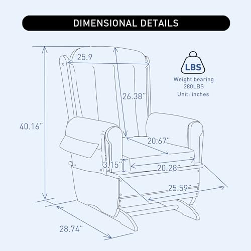 Image of Glider Rocking Chair with Storage Pocket, Silent and Smooth Rocking Motion, Padded Seat Cushion, Ideal for Living Rooms, Nurseries, Reading or Relaxing Blue