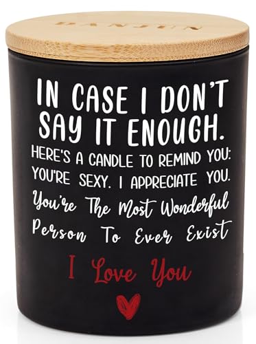 DANJUN - Love Gift for Her or Him - Anniversary or Wedding Gifts for Women - Romantic Gifts for Wife & Husband - Wooden Base & Gift Box Included - Vanilla & Lavender Scented Candle - 10oz