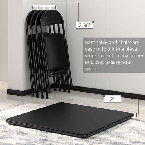 VECELO Folding Card Table and Chair Set of 5 Foldable with Padded Upholstery Tabletop, Metal, Black