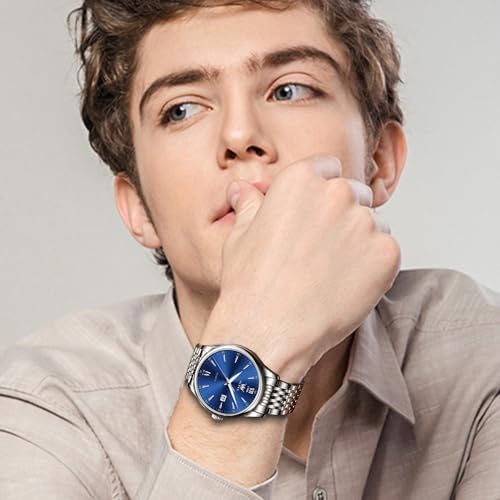 Image of OLEVS Mens Watch Stainless Steel Analog Quartz Watches for Men Day Date Easy Read Diamond Waterproof Dress Luxury Classic Casual Big Face Blue /Black /Gold /Silver Roman Arabic Numerals Men's Wrist Watch