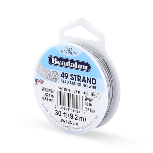 Beadalon 49 Strand Stainless Steel Beading Wire, Satin Silver-.024in/0.61mm