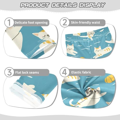 Girls Leggings Cartoon Balls Cat Blue Kids Length Leggings Pants Athletic Yoga Pants Toddler Tights Trousers 4T3