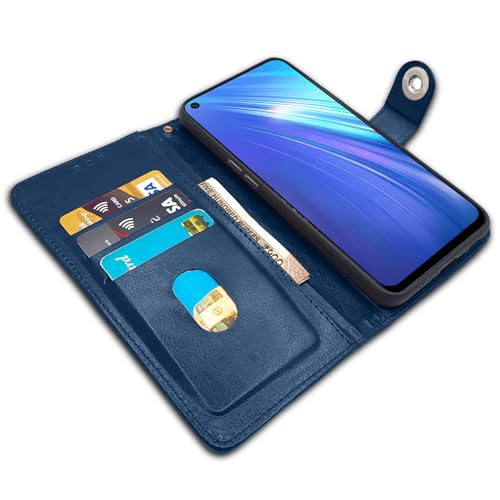Image of Pikkme Realme 6 / 6i Flip Cover Leather Finish | Inside TPU with Card Pockets | Wallet Stand and Shock Proof | Complete Protection Button Flip Case (Blue)