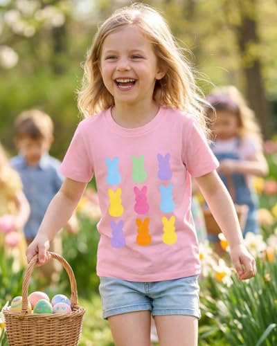 Image of Ritatte Kids Girls Easter Shirt Cute Bunny Rabbit Graphic T-Shirt Happy Easter Tees Funny Casual Short Sleeve Tops 7-12Y