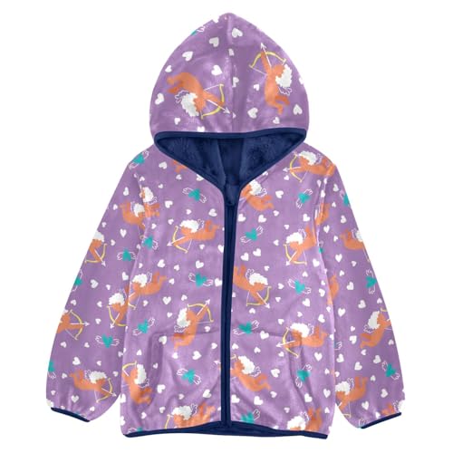 Funny Cartoon Cupid Shooting Arrows Girls Fleece Jacket Girls Fall Jacket Girls Zip Up Hoodie Girls Sherpa Jacket 2-10T