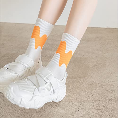 4 Pairs Womens Crew Socks Wave Striped Athletic Middle Tube Long Socks Cute Novelty Socks Small Gifts For Women2