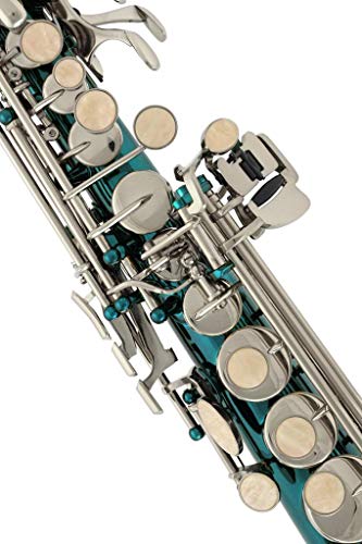 Lazarro Sea Blue-Silver Keys Bb B-Flat Straight Soprano Saxophone Sax Lazarro+11 Reeds,Care Kit~24 Colors Available-310-Sb #TOP2