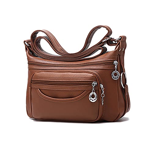 PORRASSO Women Crossbody Bag Multi-pocket Waterproof Shoulder Bag Messenger Bag Ladies PU Handbag for Work Travel Shopping Daily Use Yellow