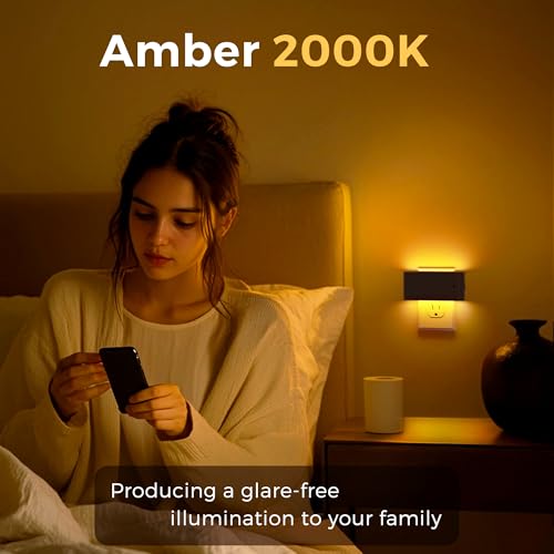 Image of L LOHAS LED Night Light, 2 Pack Dimmable Modern LED Night Lights Plug into Wall,Dusk to Dawn Sensor Night Lights for Kid, 0-100LM 2000K Amber Nightlight for Hallway Bedroom Stairway