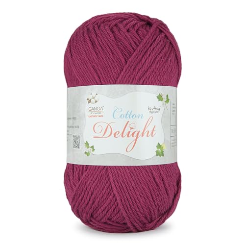 Image of Ganga Acrowools Cotton Delight, Dk Weight Cotton Yarn, Oekotex Class L Certified 100G, 169M, Pack of 1 Ball - 100gm Each, Shade No. - COD035 - Rouge