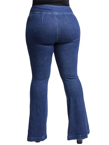 YMI Women's Plus V-Front Pull on Flare Jeans4
