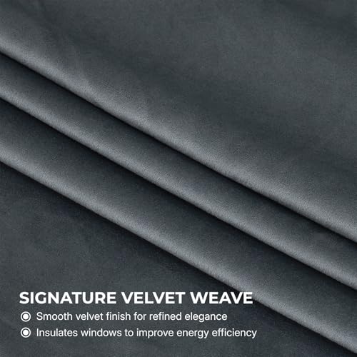 Image of HPD Half Price Drapes Velvet Blackout Curtains /Drapes - 96 Inches Long 1 Panel Blackout Curtain Signature Pleated for Living Room & Bedroom - 25W X 96L, Natural Grey