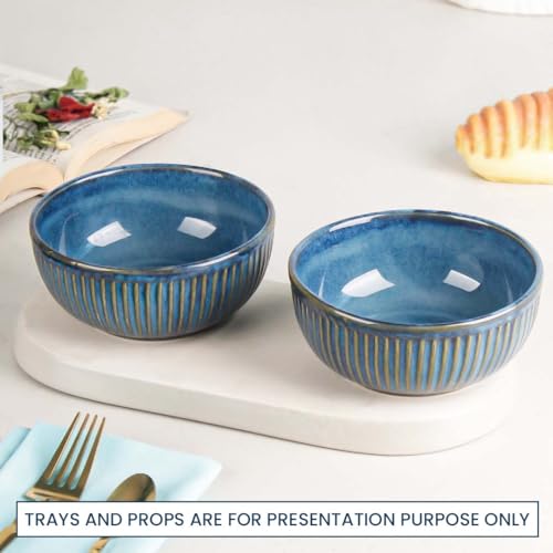 Image of The Earth Store Glam Blue 500ml Each Ceramic Bowls for Kitchen | Dishwasher & Microwave Safe | Bowl Mixing | Bowl for Snacks, Rice, Dal, Fruits, Salad, Noodles, Maggi and More Serving Bowls (Set of 2)