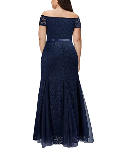 Image of Miusol Women's Plus Size Formal Off Shoulder Vintage Floral Lace Mermaid Evening Party Maxi Dress