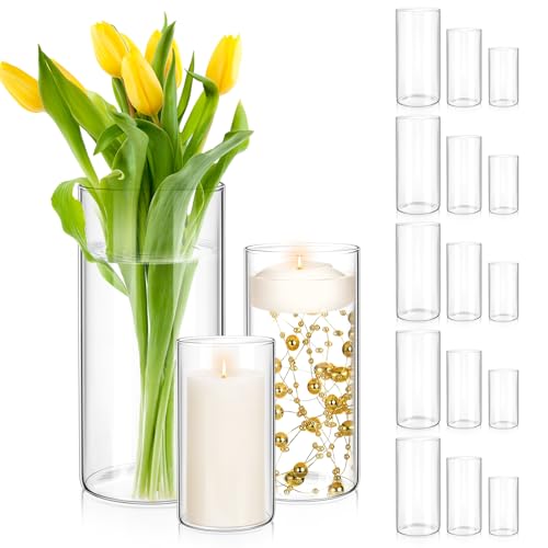 15 Pcs Glass Cylinder Vase for Centerpieces 6,8,10 Inch Tall Clea...