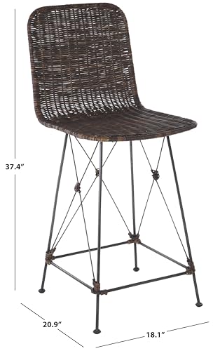 SAFAVIEH Home Collection Minerva Butaco con Asiento de Rattan Marrón Oscuro y Estructura Negra Juego de 2 miniatura 3