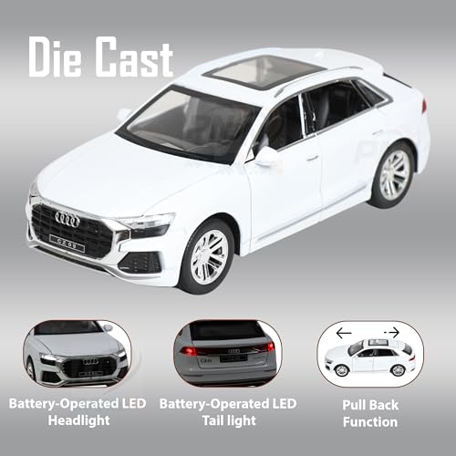 Image of Alloy Metal Pull Back Die-cast Car 1;24 Various Models with Sound & Music, Toy Cars for Kids Durable and Fun Gift for Boys and Girls (Audi CZ09- White)