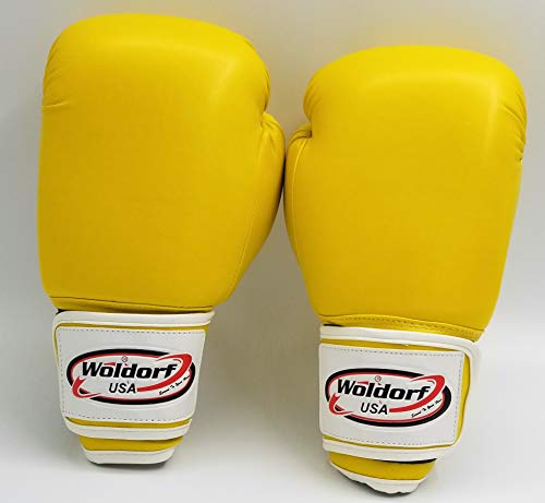 Woldorf Usa Men And Women Leather Boxing Bag Gloves - Perfect For Punching Heavy Bag, Sparring, Cardio Kickboxing Gloves, And Best For Muay Thai Training - Vinyl 12Oz Yellow #TOP7
