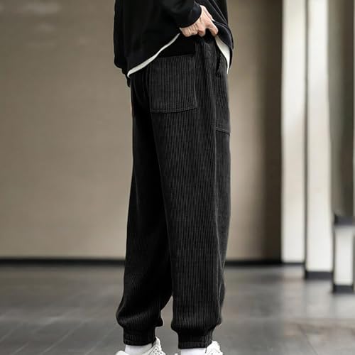Slacks for Men Drawstring Elastic Waist Corduroy Pant with Pockets Casual Baggy Straight Leg Tapered Sweatpants Joggers4